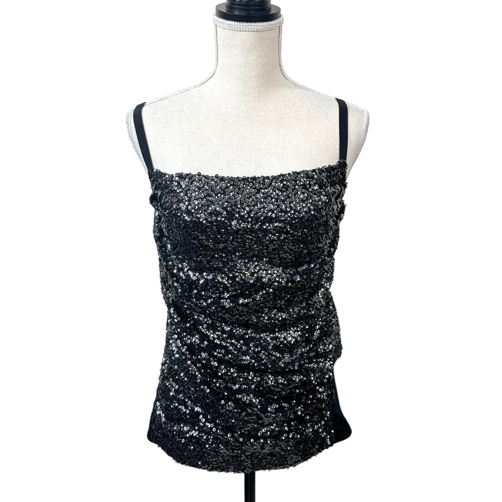 Lane Bryant Black Sequin Tank Top Size 18 Cocktail Date Night Party Glam